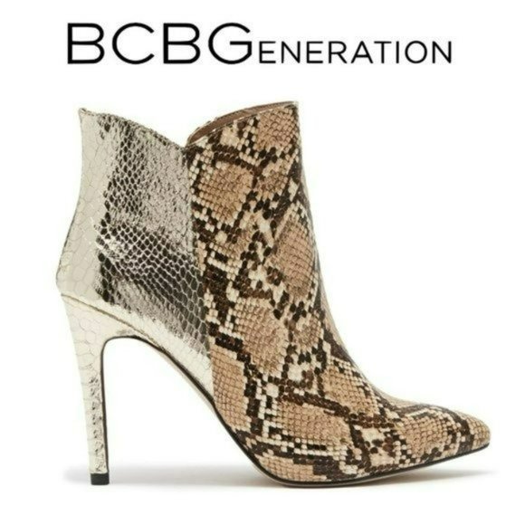 BCBGeneration Shoes - NWT BCBG Generation Haffi Snakeskin Embossed Gold Ankle Heel Bootie